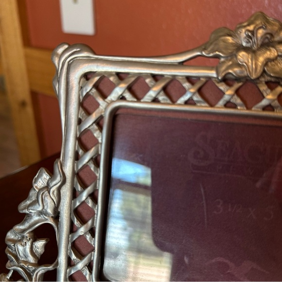 Vintage Seagull Pewter Frame Lattice & Floral Wedding Gift Photo Size 3.5” x 5” - Picture 5 of 9